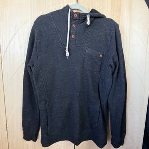 Billabong Hoodie Mens M Black Henley Sherpa Hood Pullover M6407RAS Pocket